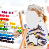 Young child using a colorful abacus.