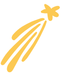 Yellow shooting star with a tail against a white background.